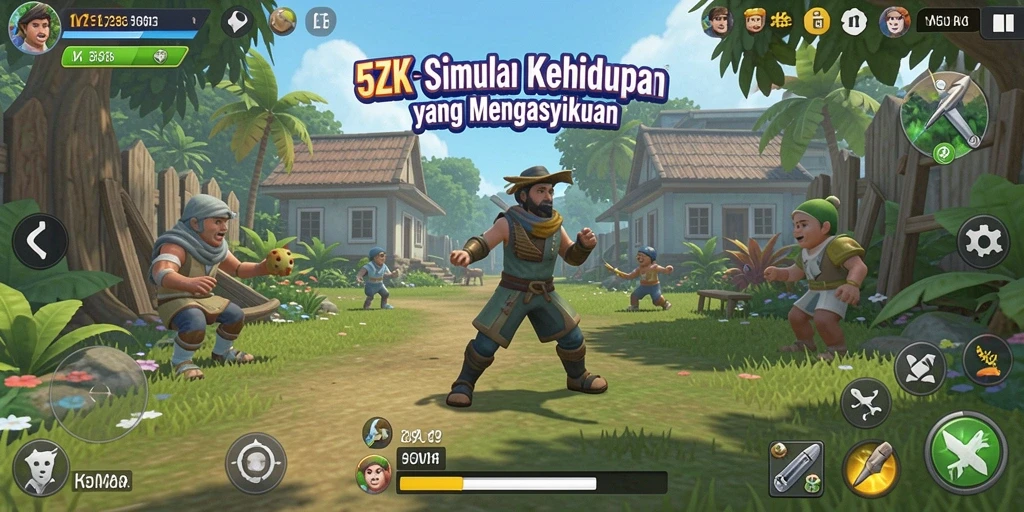 Tangkapan layar gameplay <strong>5ZK</strong> yang menunjukkan aktivitas menyenangkan dalam simulasi kehidupan.