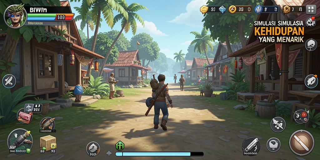 Tampilan gameplay menarik dari BIWIN dengan elemen simulasi kehidupan.