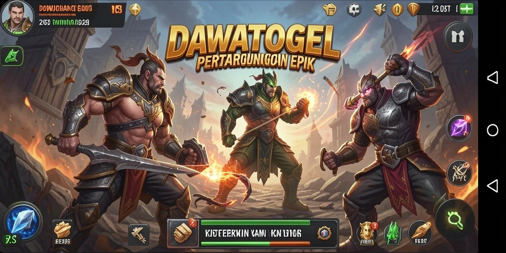 Screenshot utama DAWATOGEL menampilkan aksi seru dalam pertarungan.