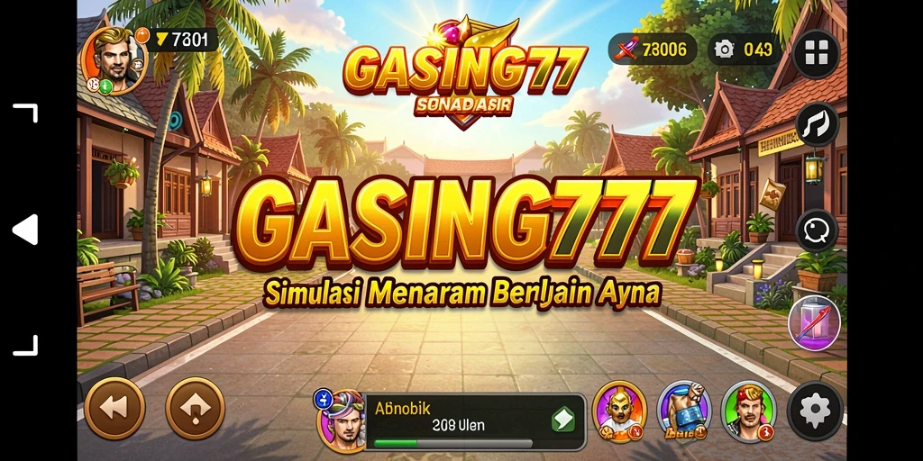 Tangkapan layar utama dari GASING777 yang menunjukkan fitur gameplay Simulation.
