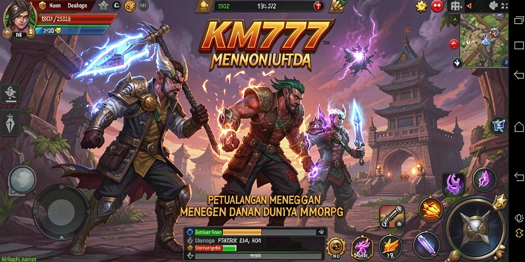 Screenshot gameplay MMORPG KM777 menunjukkan petualangan yang mendebarkan.