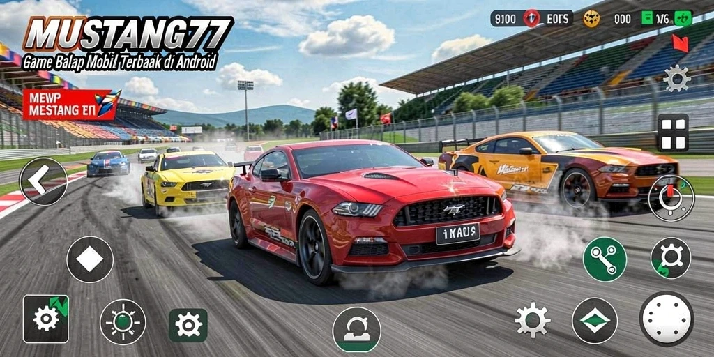 Tampilan utama gameplay MUSTANG77 dengan aksi balapan mendebarkan.