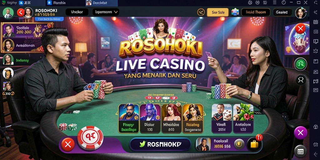 Screenshot gameplay live di ROSOHOKI dengan dealer dan pemain aktif.
