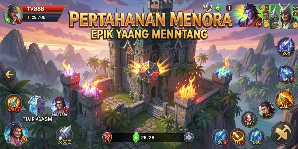 Tampilan gameplay TV888 yang menegangkan dalam pertahanan menara.
